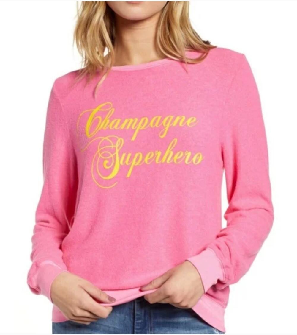 NWT new Wildfox Champagne Superhero Crewneck size large L